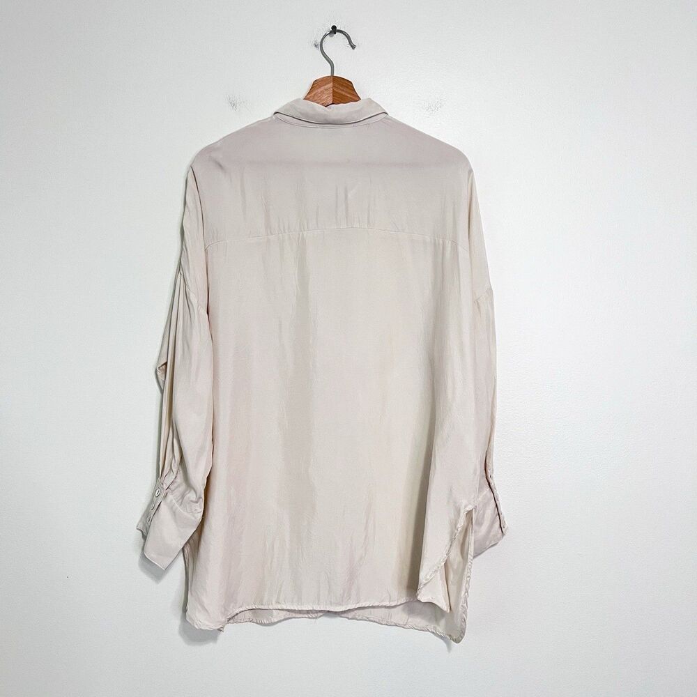 Dissh Oversized Satin Like Button Up Shirt Cream AU 12 US 8 Cupro Blend Neutral - Picture 9 of 12